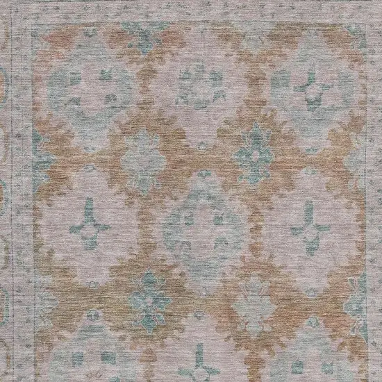 Terra Cotta And Teal Oriental Washable Area Rug With UV Protection Photo 2