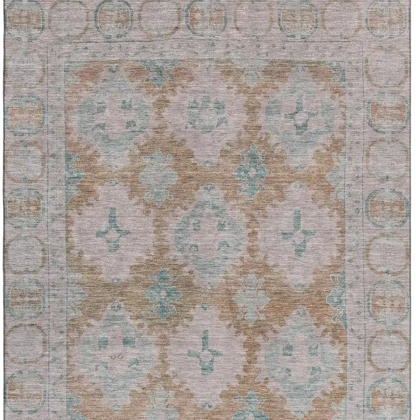 Terra Cotta And Teal Oriental Washable Area Rug With UV Protection Photo 3