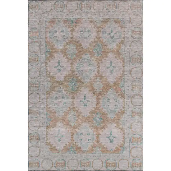 Terra Cotta And Teal Oriental Washable Area Rug With UV Protection Photo 1