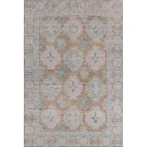 Photo of Terra Cotta And Teal Oriental Washable Area Rug With UV Protection