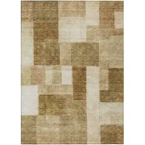 Photo of Terra Cotta Beige And Brown Geometric Washable Indoor Outdoor Area Rug