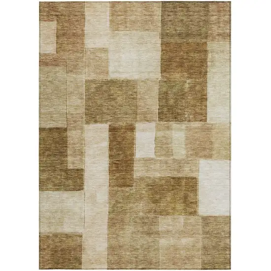 Terra Cotta Beige And Brown Geometric Washable Indoor Outdoor Area Rug Photo 7