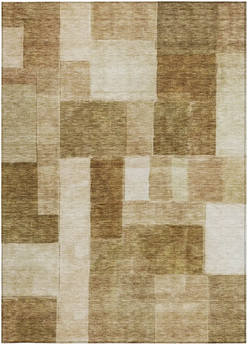Terra Cotta Beige And Brown Geometric Washable Indoor Outdoor Area Rug Photo 7
