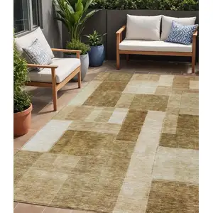 Photo of Terra Cotta Beige And Brown Geometric Washable Indoor Outdoor Area Rug