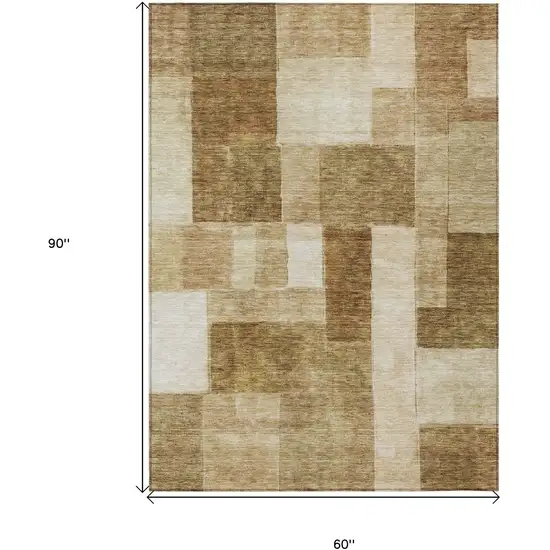 Terra Cotta Beige And Brown Geometric Washable Indoor Outdoor Area Rug Photo 3