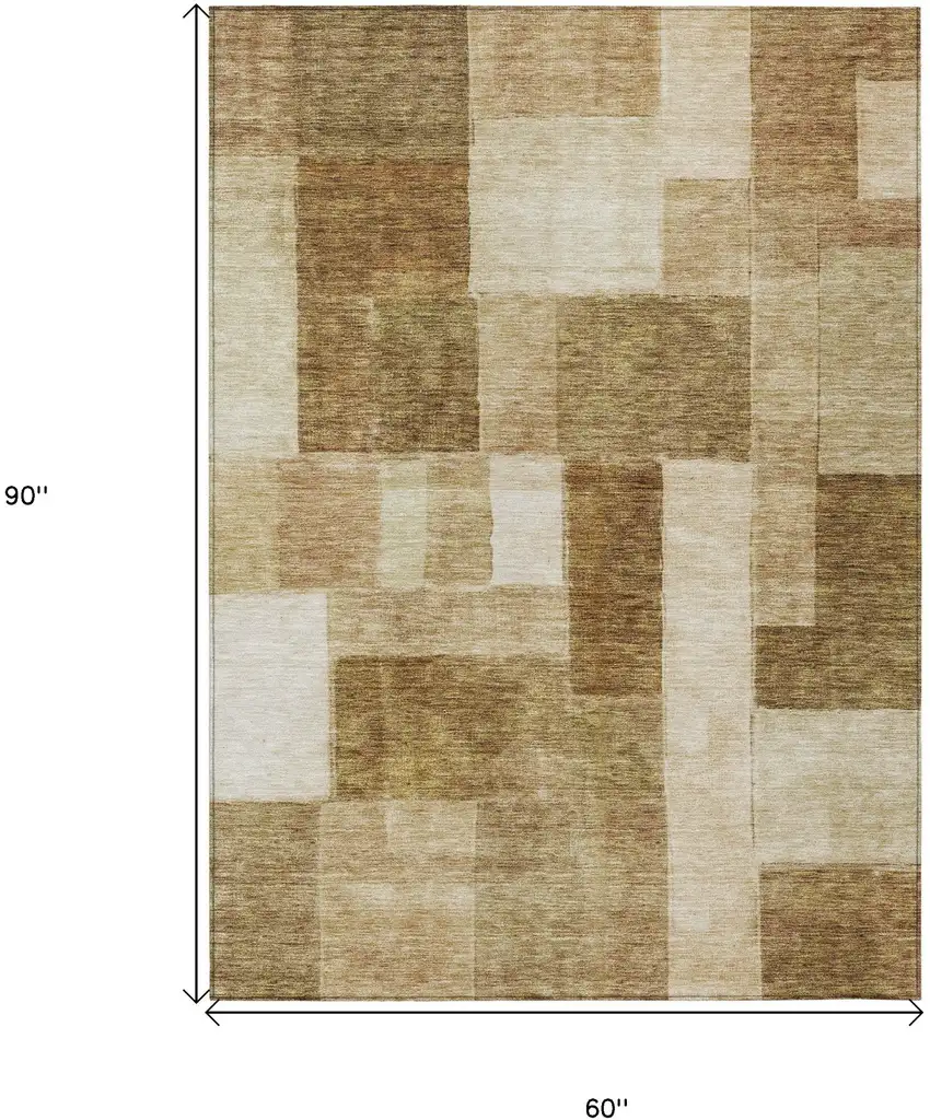 Terra Cotta Beige And Brown Geometric Washable Indoor Outdoor Area Rug Photo 3