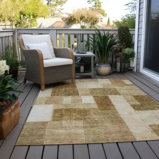 Terra Cotta Beige And Brown Geometric Washable Indoor Outdoor Area Rug Photo 8