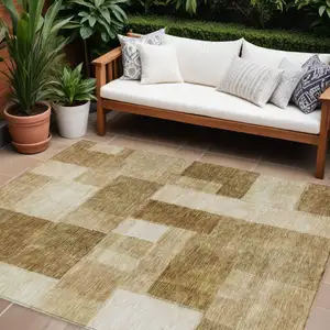 Photo of Terra Cotta Beige And Brown Geometric Washable Indoor Outdoor Area Rug