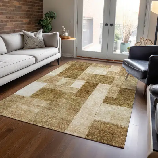 Terra Cotta Beige And Brown Geometric Washable Indoor Outdoor Area Rug Photo 9