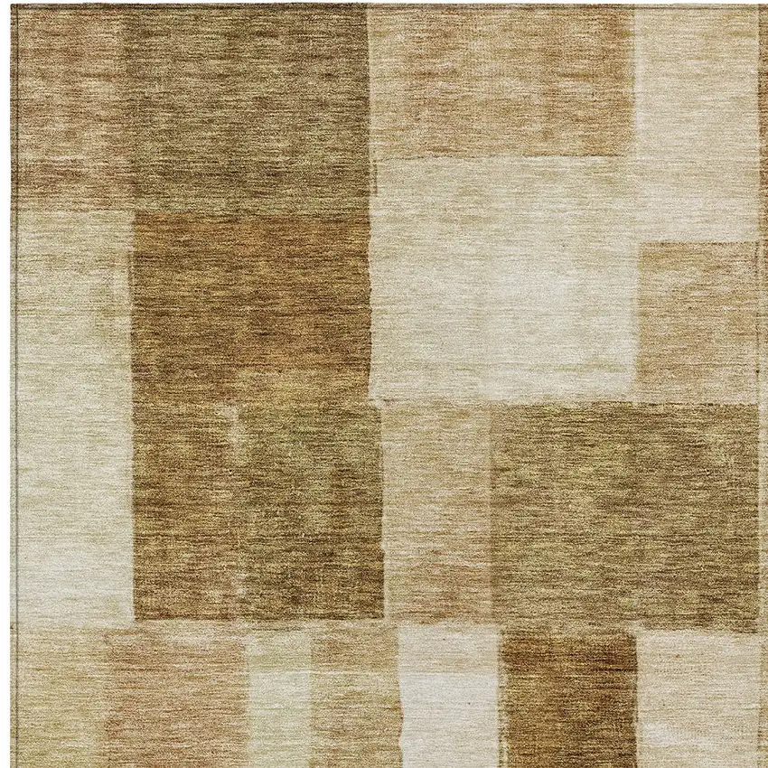 Terra Cotta Beige And Brown Geometric Washable Indoor Outdoor Area Rug Photo 6
