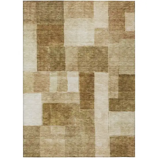 Terra Cotta Beige And Brown Geometric Washable Indoor Outdoor Area Rug Photo 2