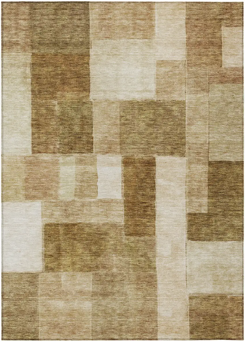 Terra Cotta Beige And Brown Geometric Washable Indoor Outdoor Area Rug Photo 2