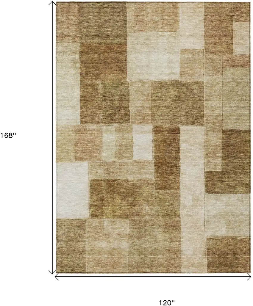 Terra Cotta Beige And Brown Geometric Washable Indoor Outdoor Area Rug Photo 3