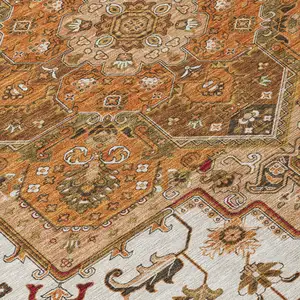 Photo of Terra Cotta Beige And Brown Oriental Washable Indoor Outdoor Area Rug