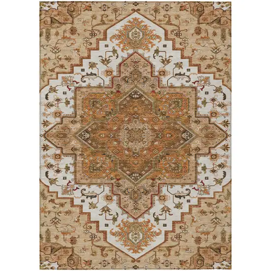 Terra Cotta Beige And Brown Oriental Washable Indoor Outdoor Area Rug Photo 2