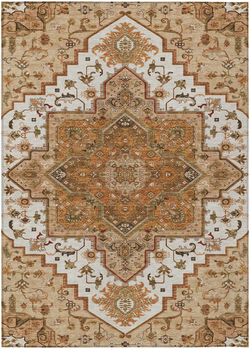 Terra Cotta Beige And Brown Oriental Washable Indoor Outdoor Area Rug Photo 2