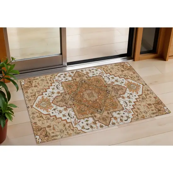 Terra Cotta Beige And Brown Oriental Washable Indoor Outdoor Area Rug Photo 1