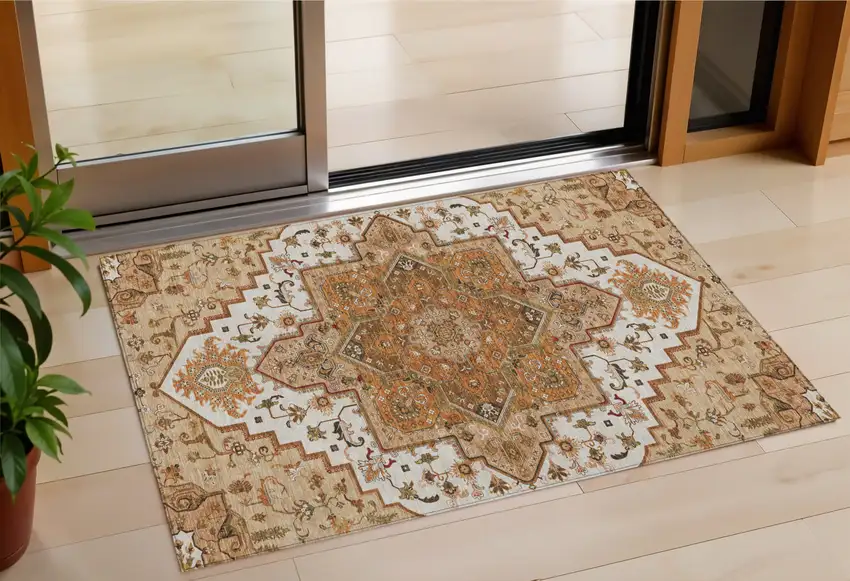 Terra Cotta Beige And Brown Oriental Washable Indoor Outdoor Area Rug Photo 1