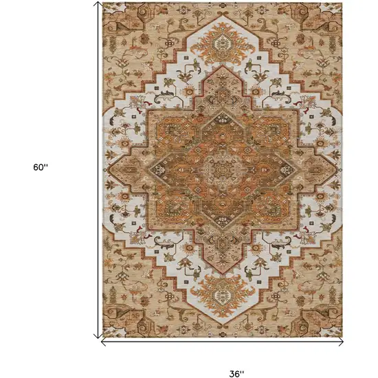 Terra Cotta Beige And Brown Oriental Washable Indoor Outdoor Area Rug Photo 3