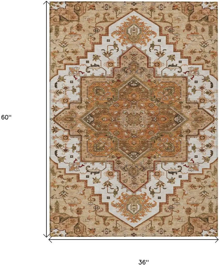 Terra Cotta Beige And Brown Oriental Washable Indoor Outdoor Area Rug Photo 3