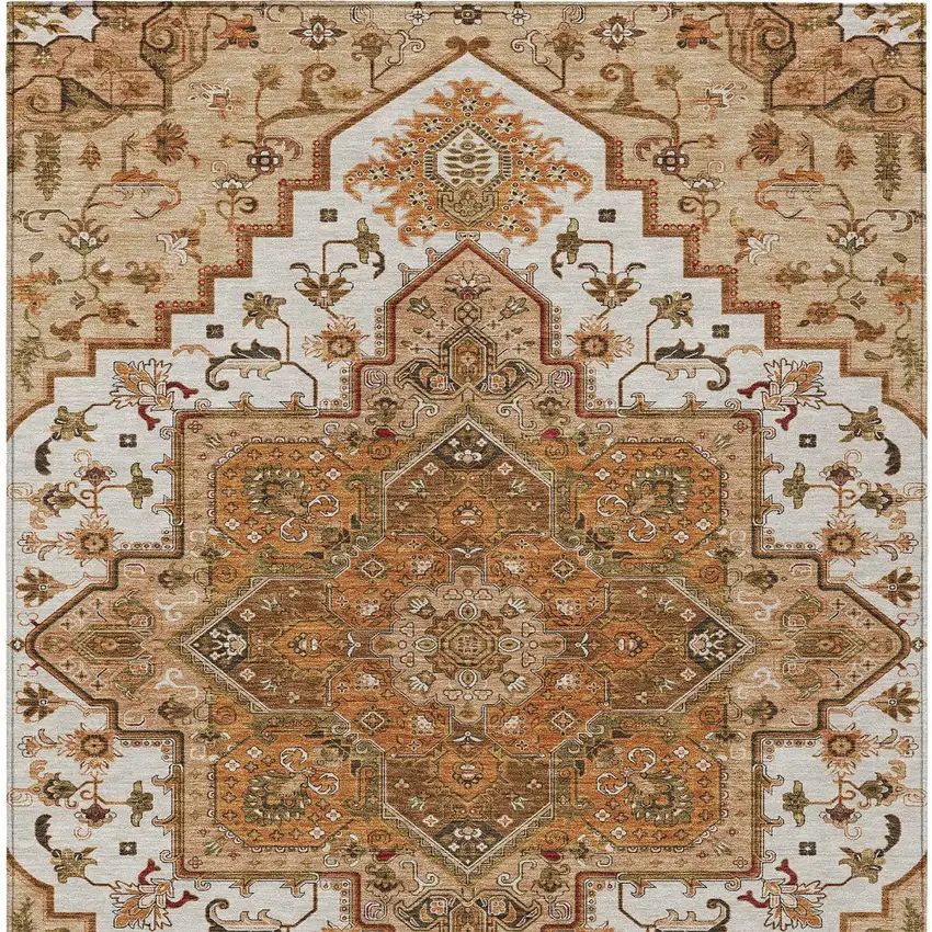 Terra Cotta Beige And Brown Oriental Washable Indoor Outdoor Area Rug Photo 8