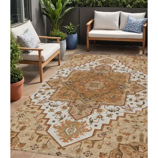 Terra Cotta Beige And Brown Oriental Washable Indoor Outdoor Area Rug Photo 1