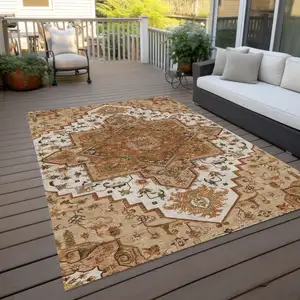 Photo of Terra Cotta Beige And Brown Oriental Washable Indoor Outdoor Area Rug