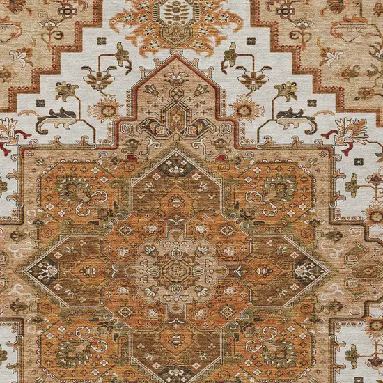 Terra Cotta Beige And Brown Oriental Washable Indoor Outdoor Area Rug Photo 6