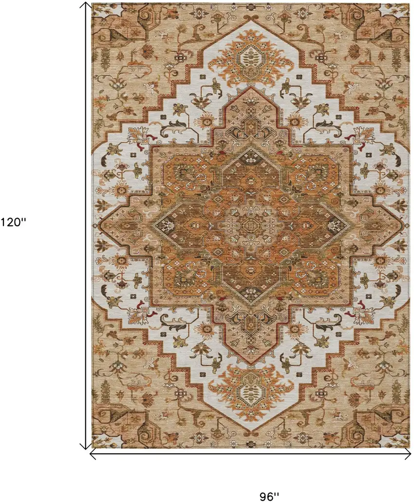 Terra Cotta Beige And Brown Oriental Washable Indoor Outdoor Area Rug Photo 3