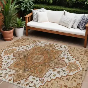 Photo of Terra Cotta Beige And Brown Oriental Washable Indoor Outdoor Area Rug