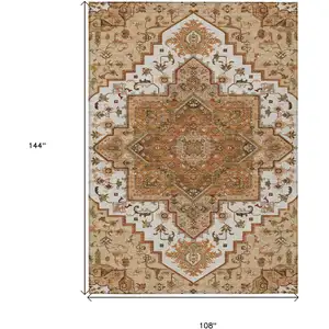 Photo of Terra Cotta Beige And Brown Oriental Washable Indoor Outdoor Area Rug