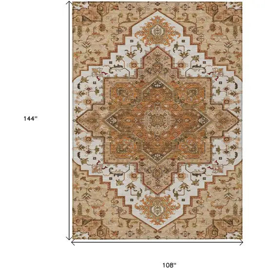 Terra Cotta Beige And Brown Oriental Washable Indoor Outdoor Area Rug Photo 3
