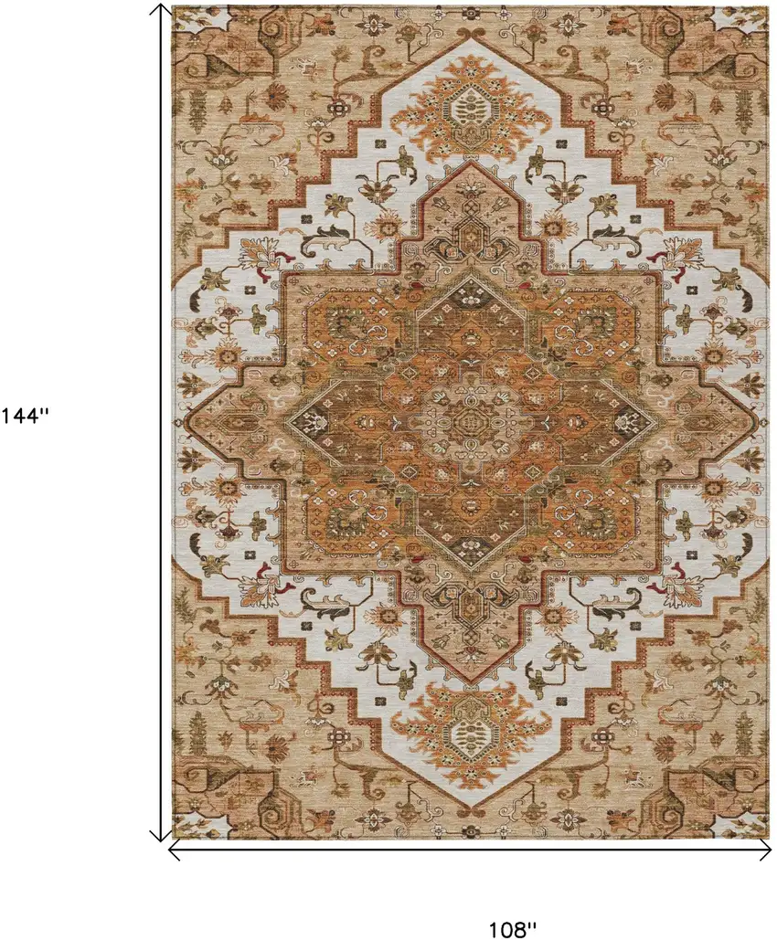 Terra Cotta Beige And Brown Oriental Washable Indoor Outdoor Area Rug Photo 3