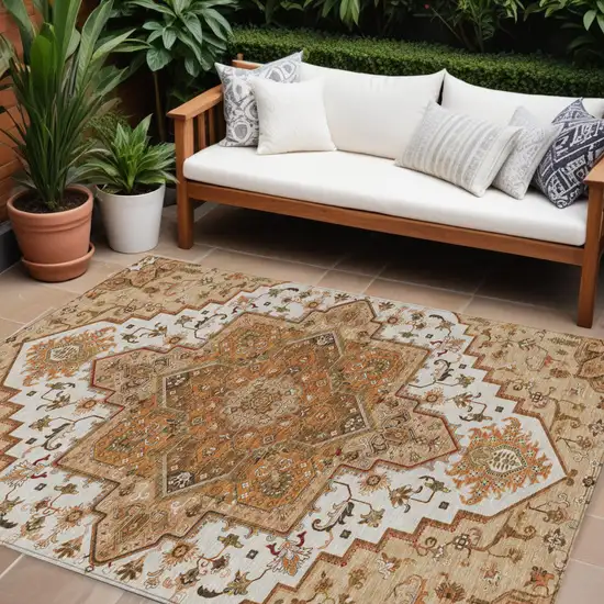 Terra Cotta Beige And Brown Oriental Washable Indoor Outdoor Area Rug Photo 1