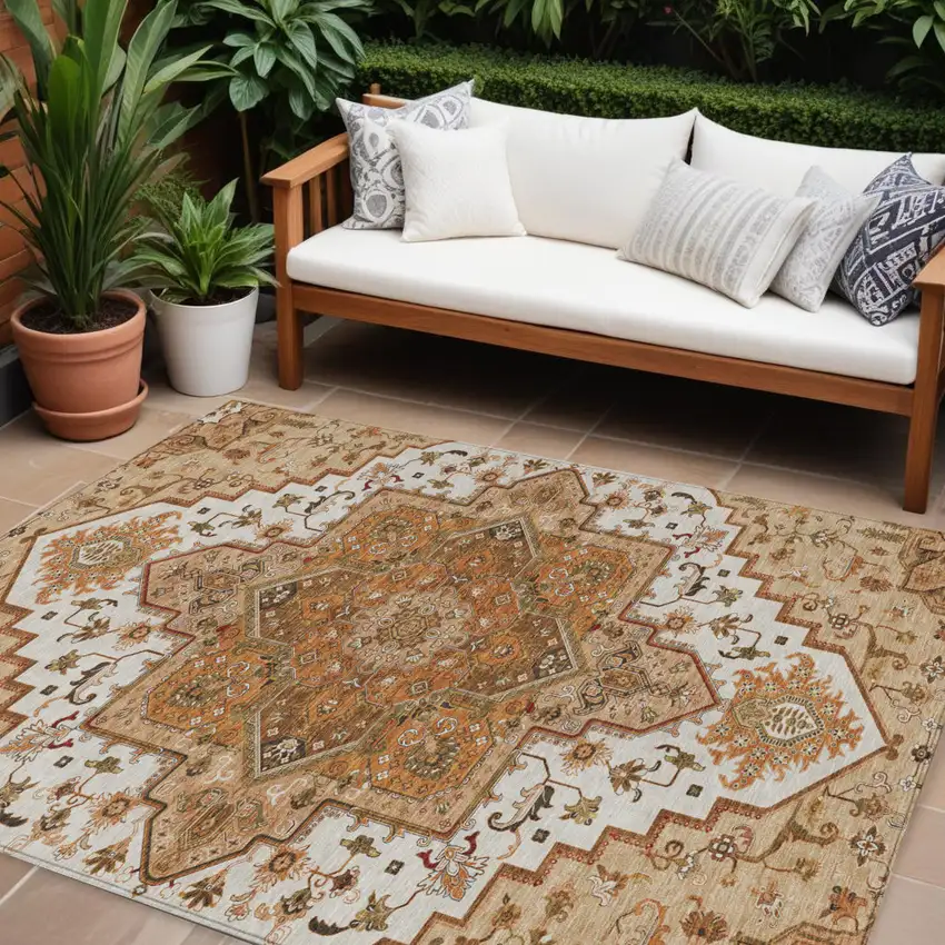 Terra Cotta Beige And Brown Oriental Washable Indoor Outdoor Area Rug Photo 1