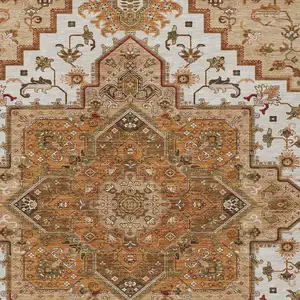 Photo of Terra Cotta Beige And Brown Oriental Washable Indoor Outdoor Area Rug