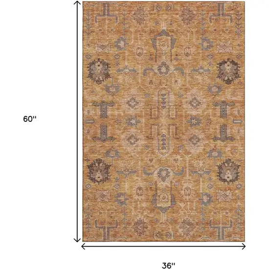 Terra Cotta Beige And Charcoal Oriental Washable Area Rug With UV Protection Photo 7