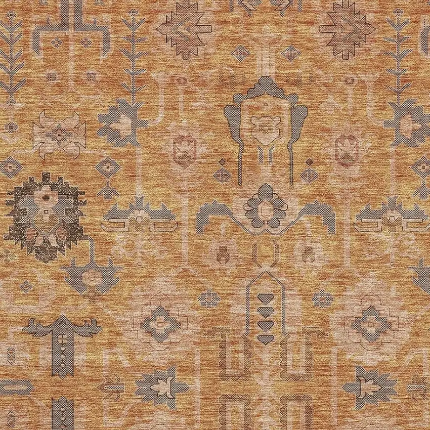 Terra Cotta Beige And Charcoal Oriental Washable Area Rug With UV Protection Photo 3