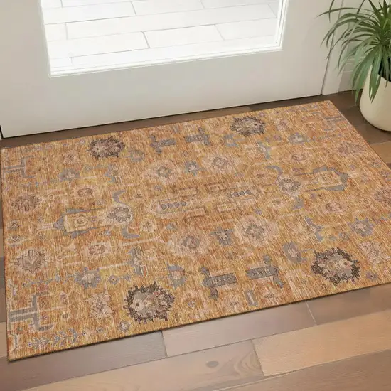 Terra Cotta Beige And Charcoal Oriental Washable Area Rug With UV Protection Photo 1