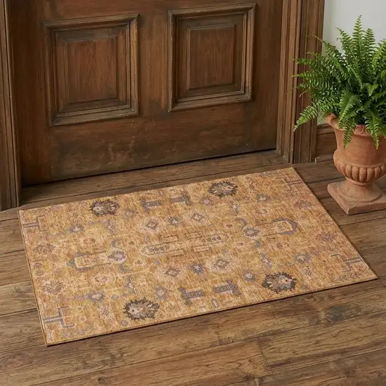 Terra Cotta Beige And Charcoal Oriental Washable Area Rug With UV Protection Photo 1