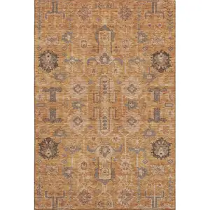 Photo of Terra Cotta Beige And Charcoal Oriental Washable Area Rug With UV Protection