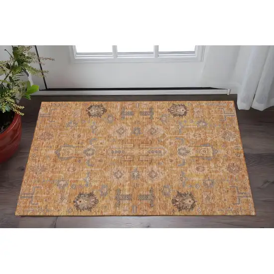 Terra Cotta Beige And Charcoal Oriental Washable Area Rug With UV Protection Photo 2