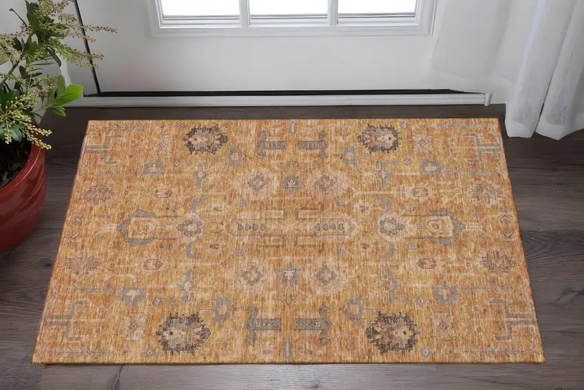 Terra Cotta Beige And Charcoal Oriental Washable Area Rug With UV Protection Photo 2