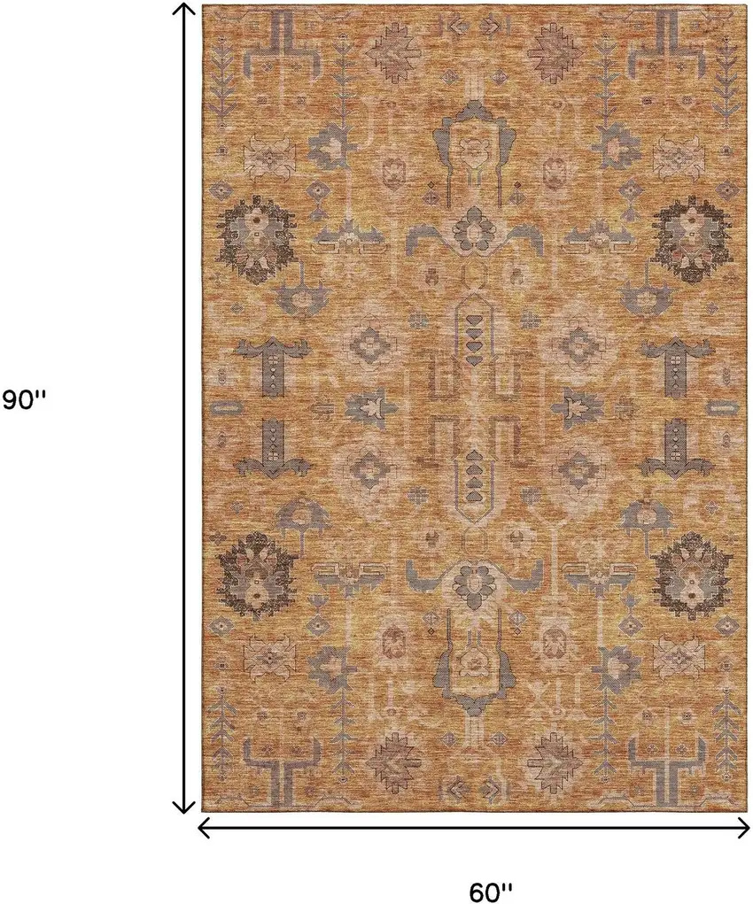 Terra Cotta Beige And Charcoal Oriental Washable Area Rug With UV Protection Photo 3