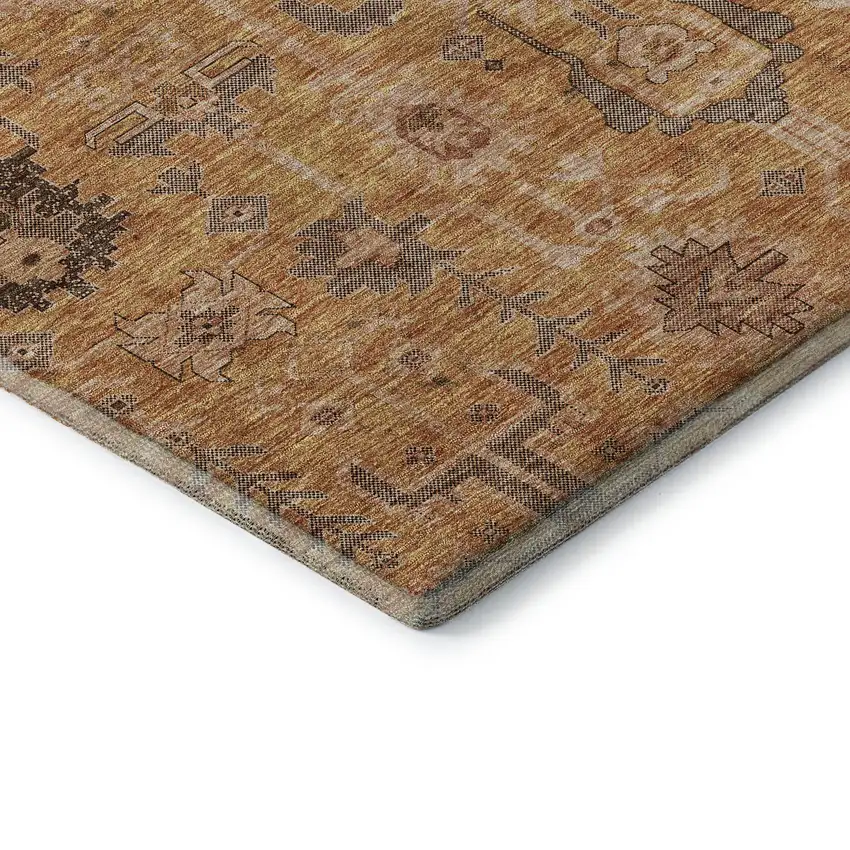 Terra Cotta Beige And Charcoal Oriental Washable Area Rug With UV Protection Photo 9