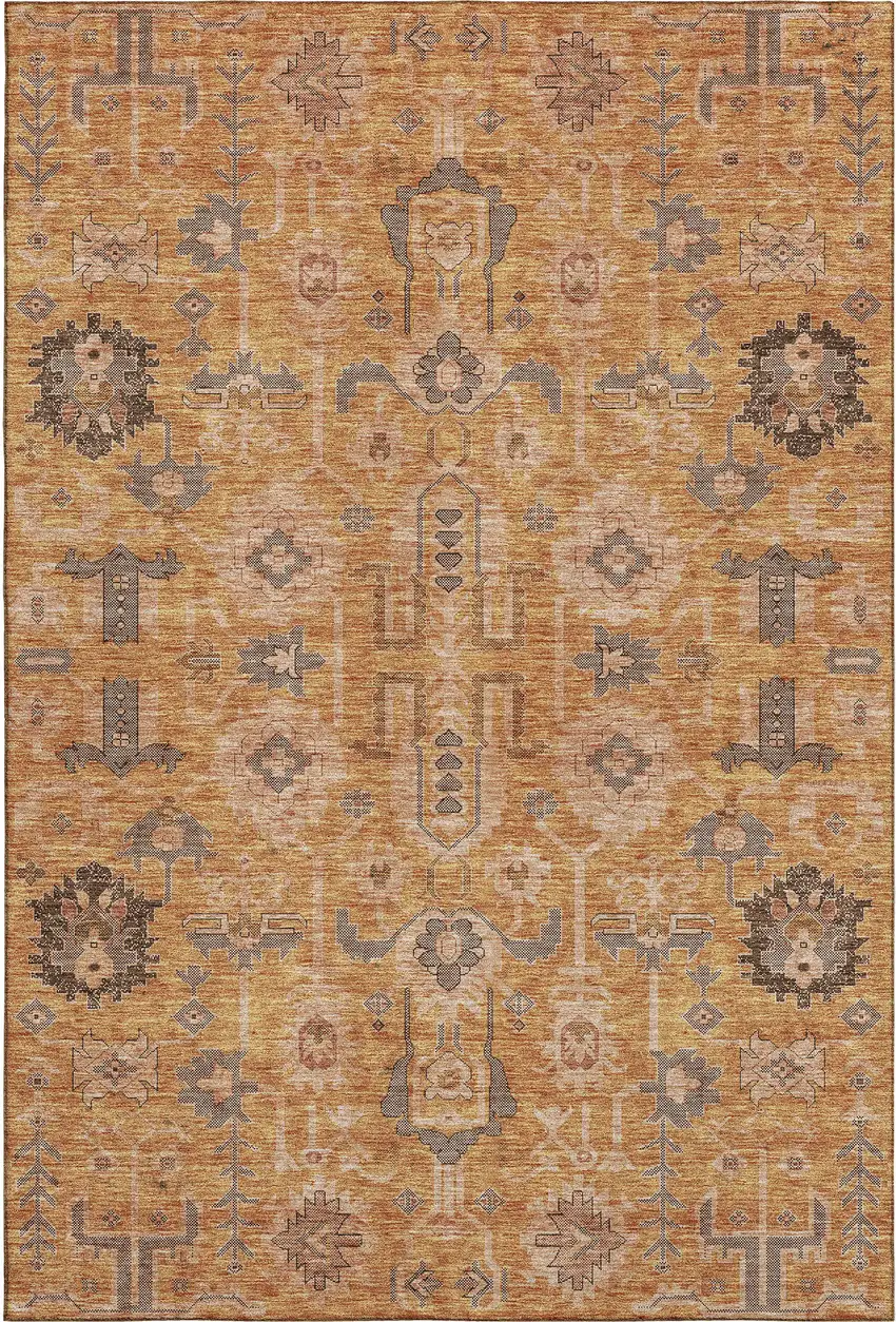 Terra Cotta Beige And Charcoal Oriental Washable Area Rug With UV Protection Photo 2