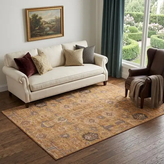 Terra Cotta Beige And Charcoal Oriental Washable Area Rug With UV Protection Photo 1