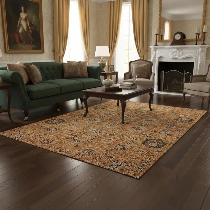 Terra Cotta Beige And Charcoal Oriental Washable Area Rug With UV Protection Photo 1