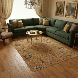 Photo of Terra Cotta Beige And Charcoal Oriental Washable Area Rug With UV Protection