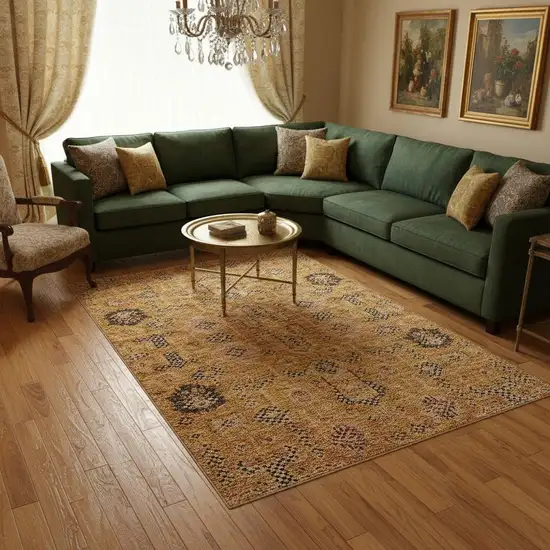 Terra Cotta Beige And Charcoal Oriental Washable Area Rug With UV Protection Photo 1